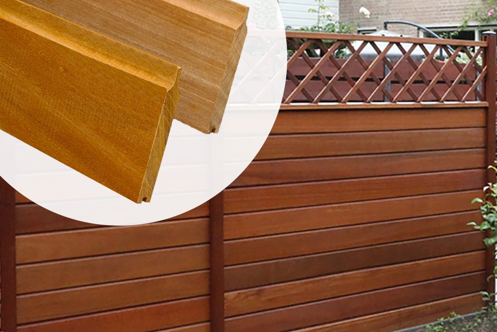 Zelfbouw Dubbel Rabat Bankirai Hardhout 2.1×14.5x180cm voor gleufpalen