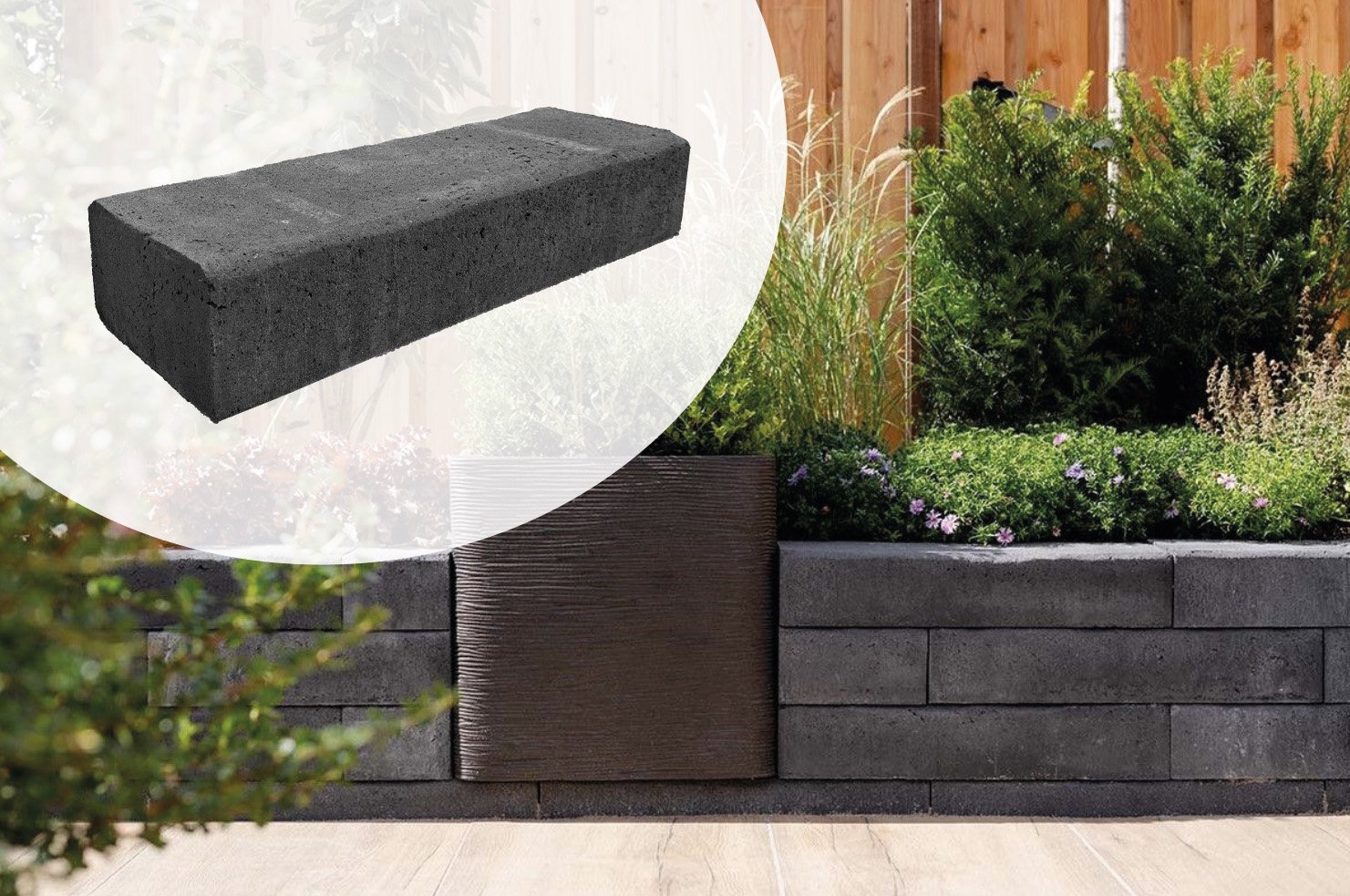 Retro Betonbiels Gardenlux 60x20x12cm – Zwart
