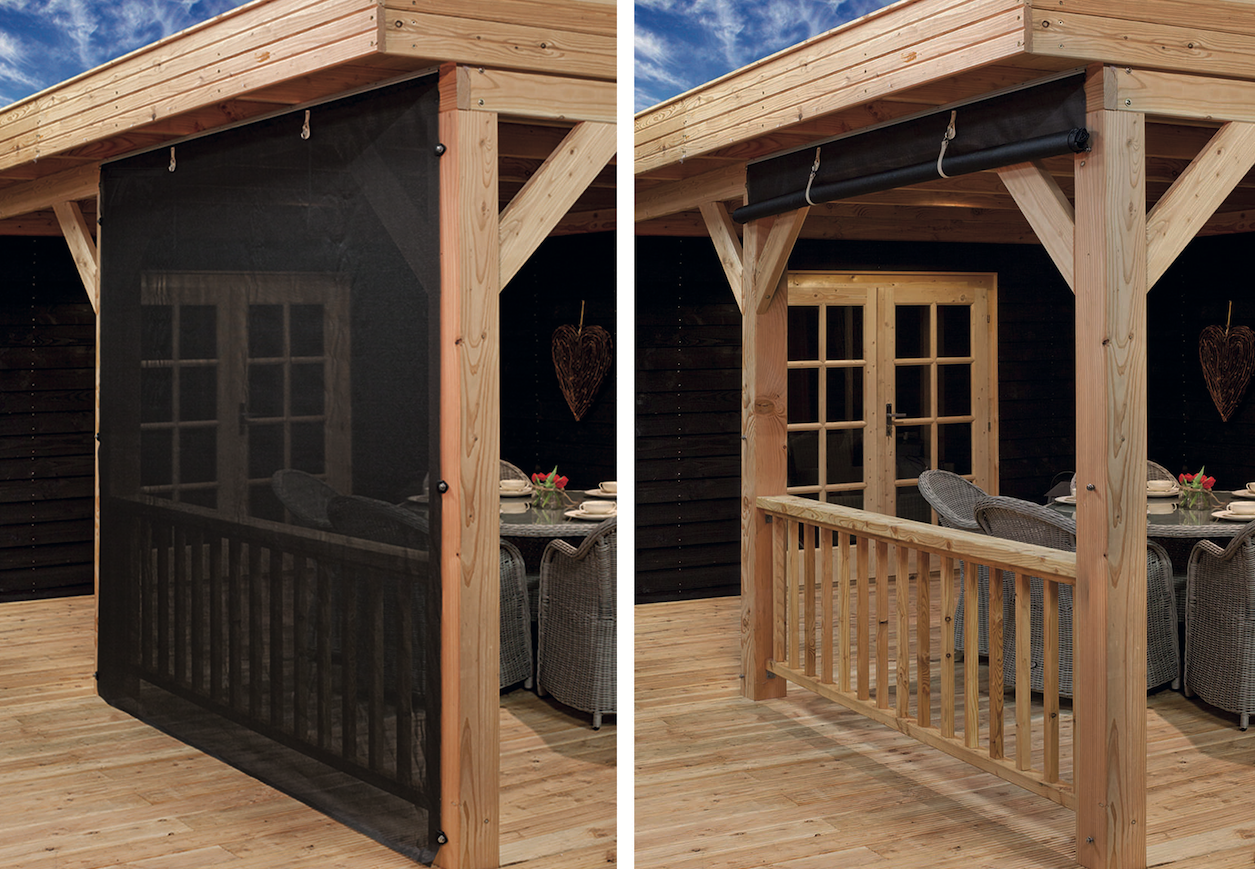 Wanddoek Terras Oprolbaar 300 x 244 cm Zwart – Inclusief Rails en Gespen